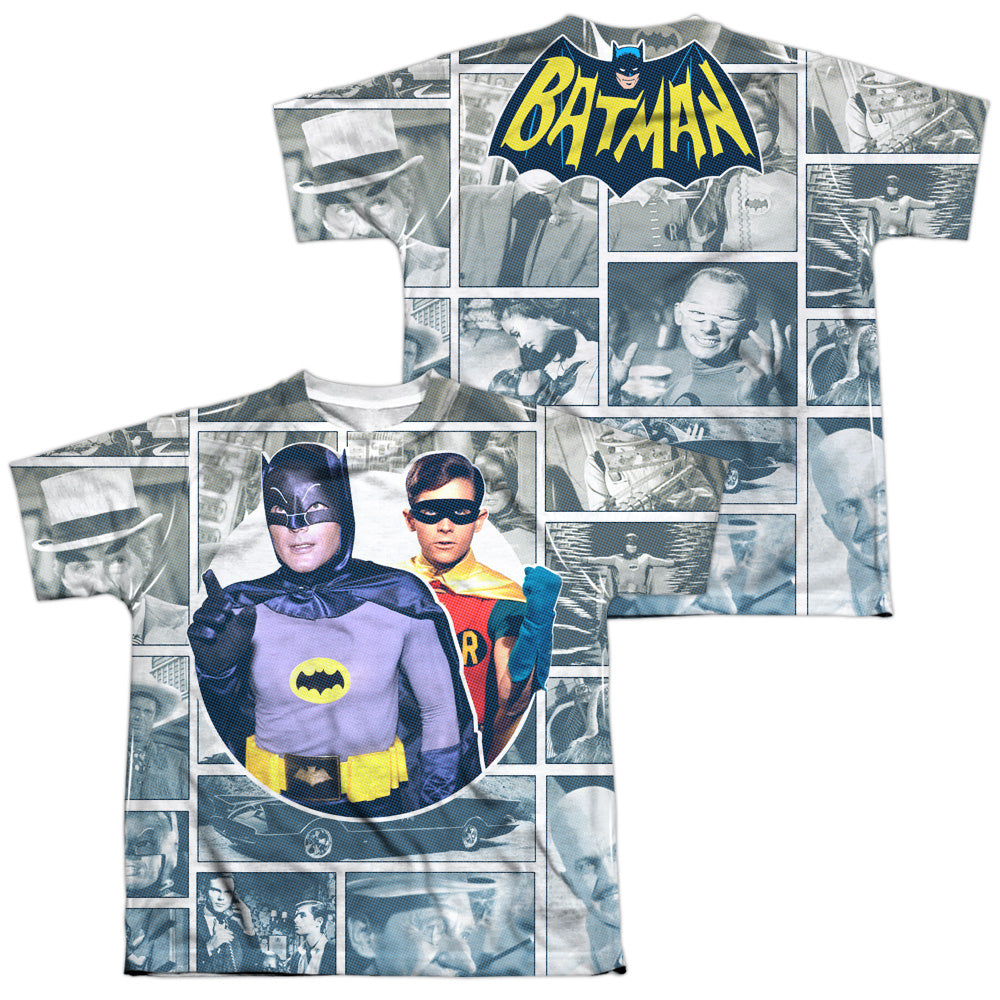 Batman Classic Tv - 60s Panels (Front/back Print) - Short Sleeve Youth Poly Crew - White T-shirt