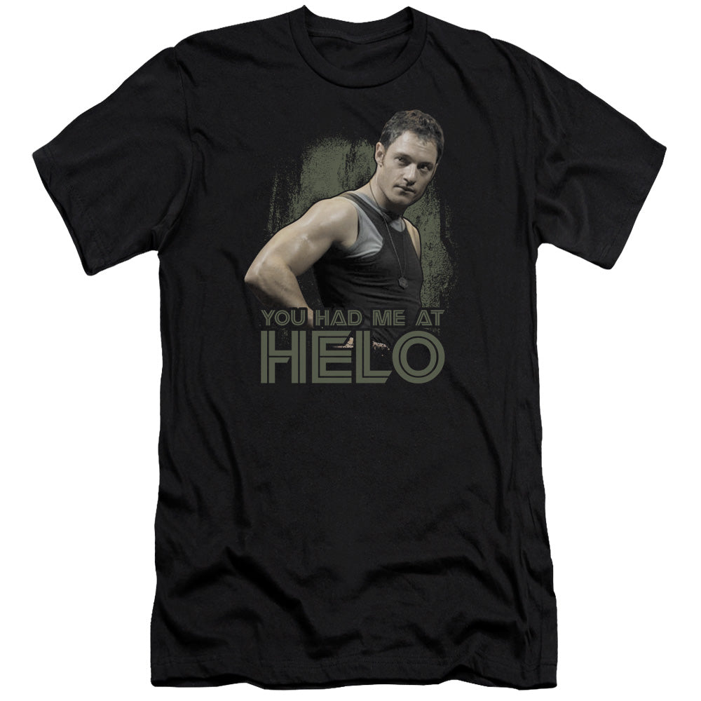 Bsg - Had Me At Helo-premuim Canvas Adult Slim Fit 30/1 - Black