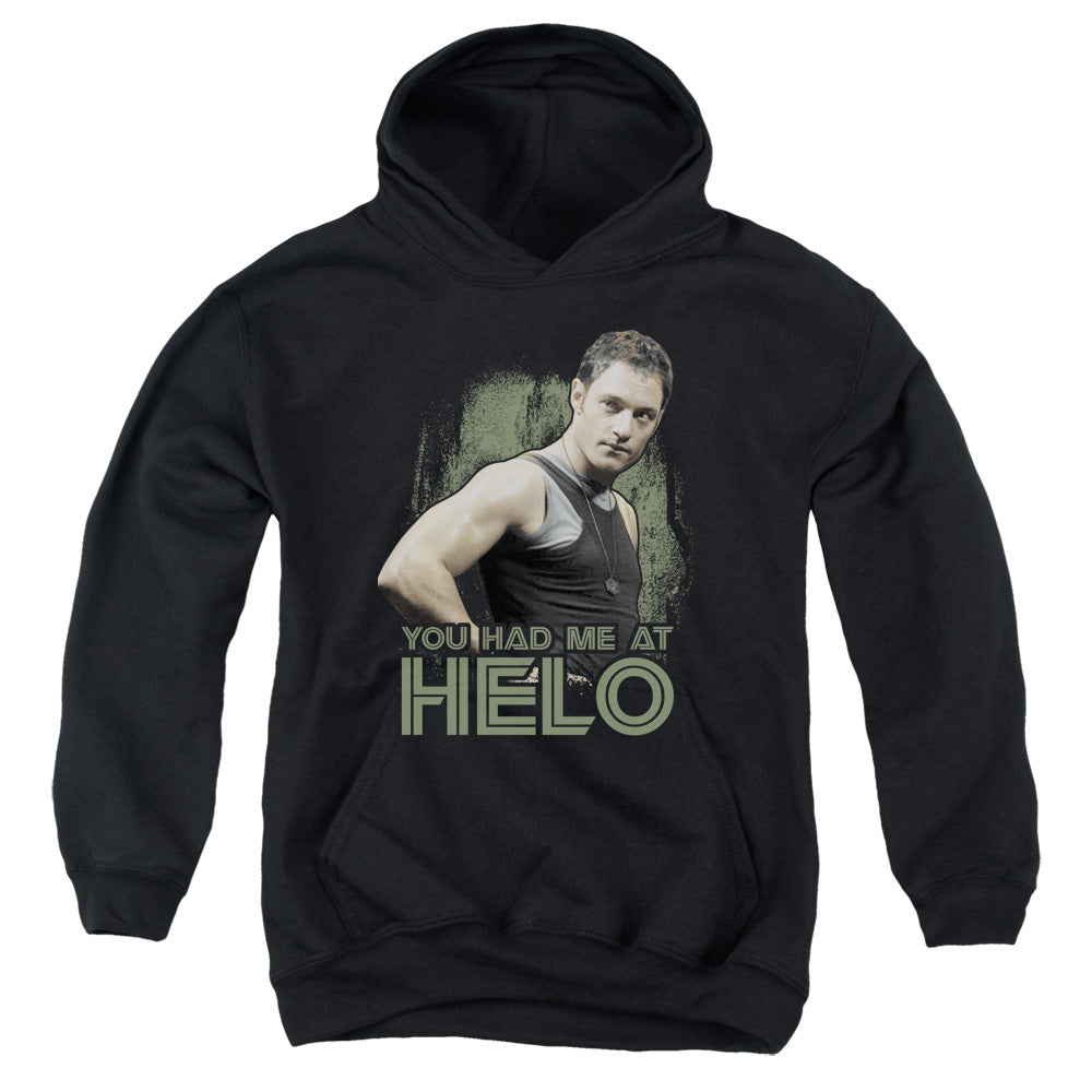 Bsg Had Me At Helo-youth Pull-over Hoodie - Black