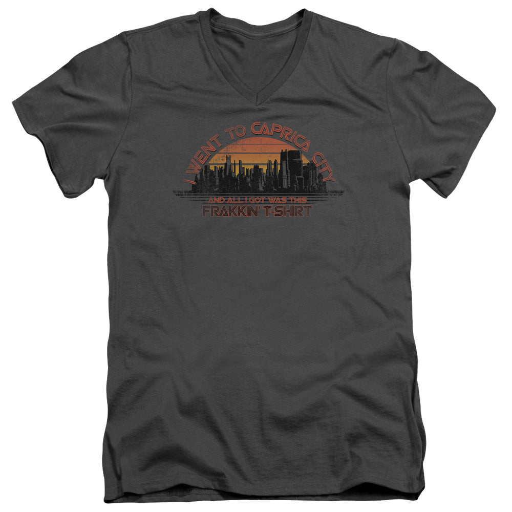 Bsg - Caprica City - Short Sleeve Adult V-neck - Charcoal T-shirt