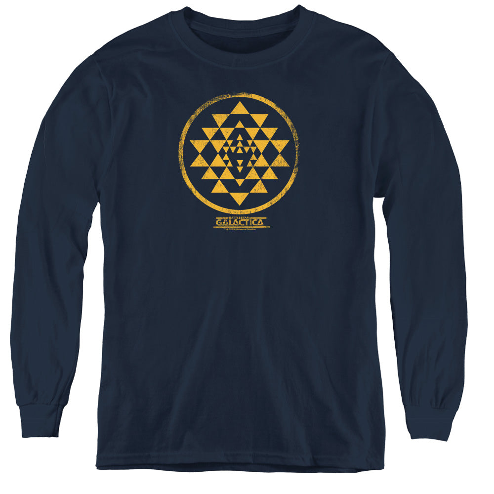 Bsg - Gold Squadron Patch - Youth Long Sleeve Tee - Navy