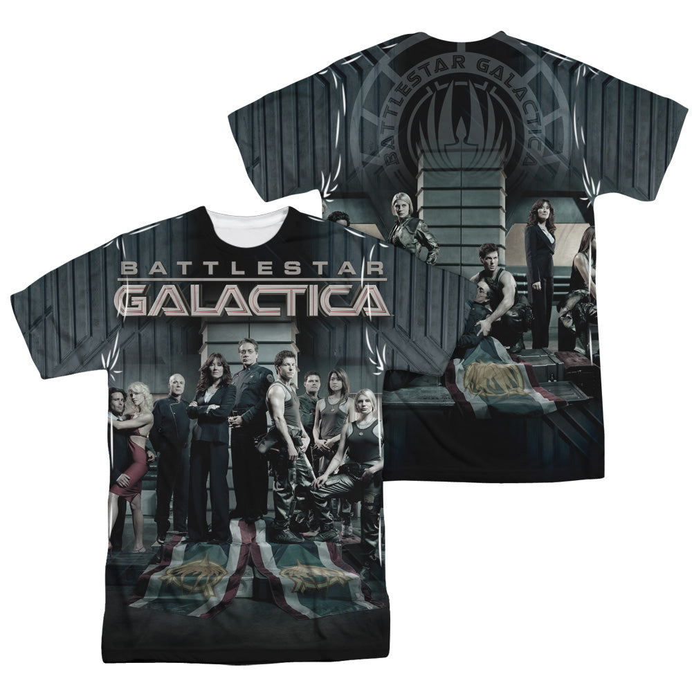 Bsg - Fallen Leader (Front/back Print) - Short Sleeve Adult Poly Crew - White T-shirt