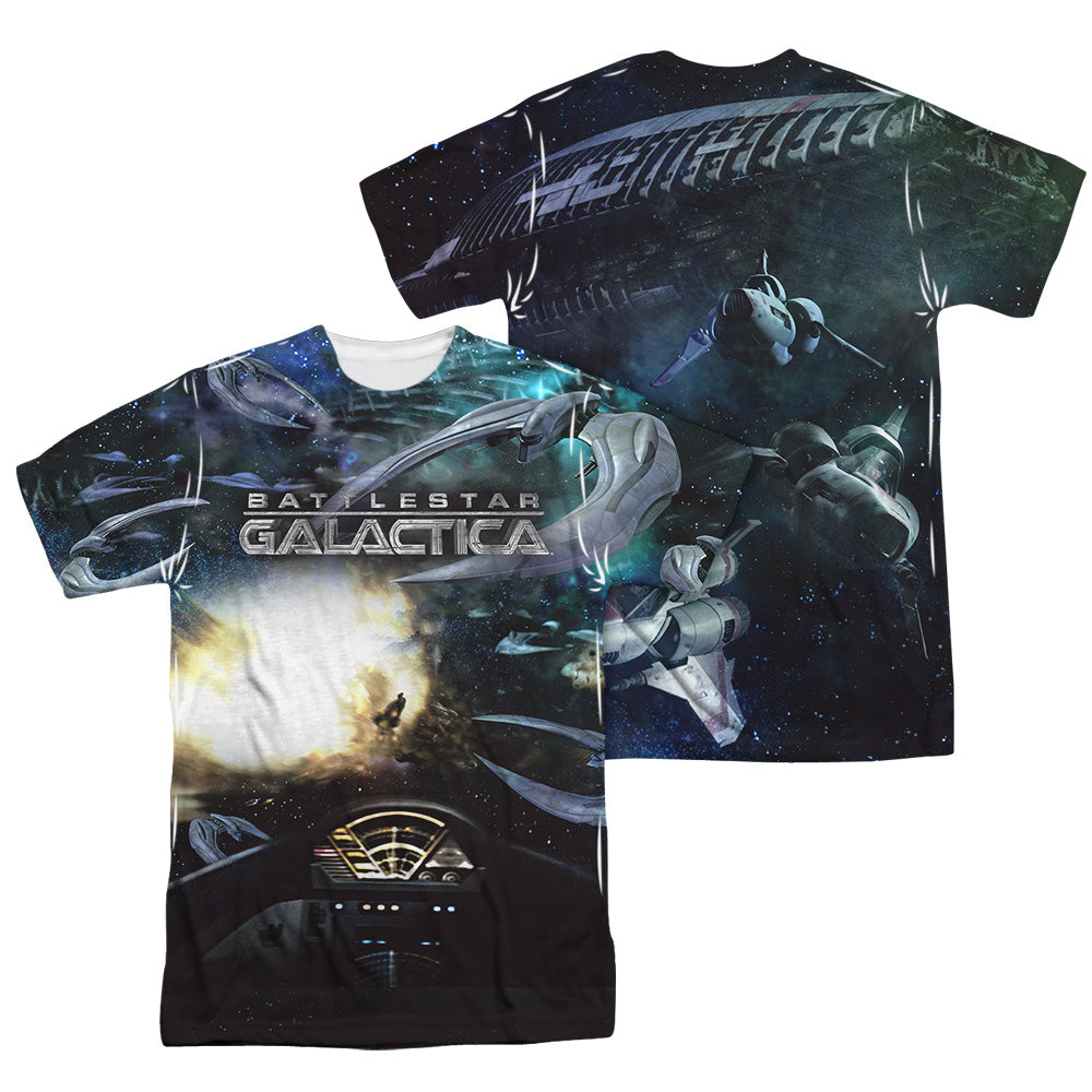 Bsg (New) - Battle Seat (Front/back Print) - Short Sleeve Adult Poly Crew - White T-shirt