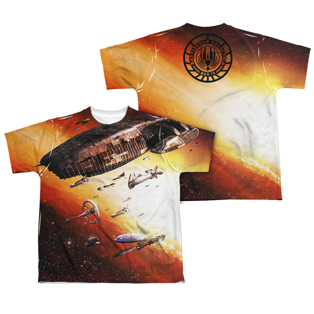 Bsg (New) - Fleet Of Humanity (Front/back Print) - Short Sleeve Youth Poly Crew - White T-shirt
