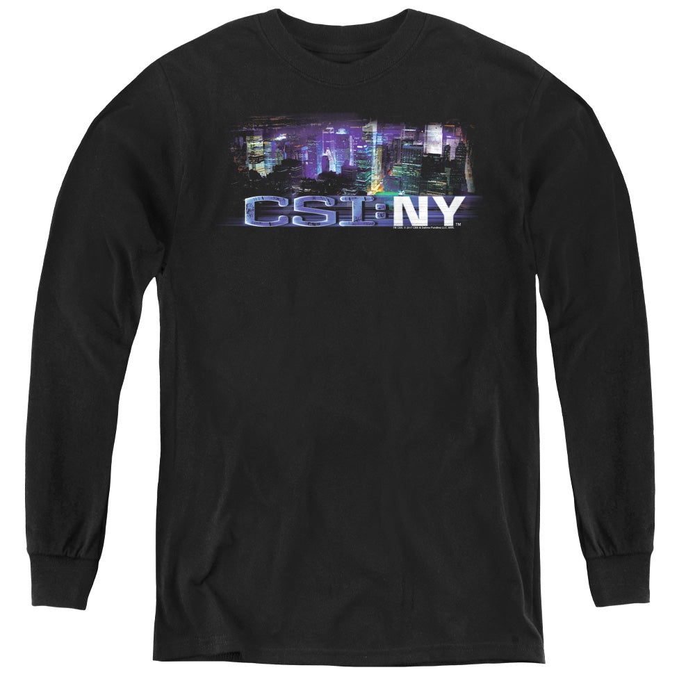 Csi Ny Never Rests - Youth Long Sleeve Tee - Black