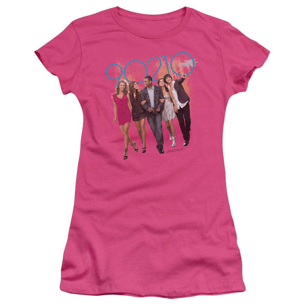 90210 - Walk Down The Street - Short Sleeve Junior Sheer - Hot Pink T-shirt