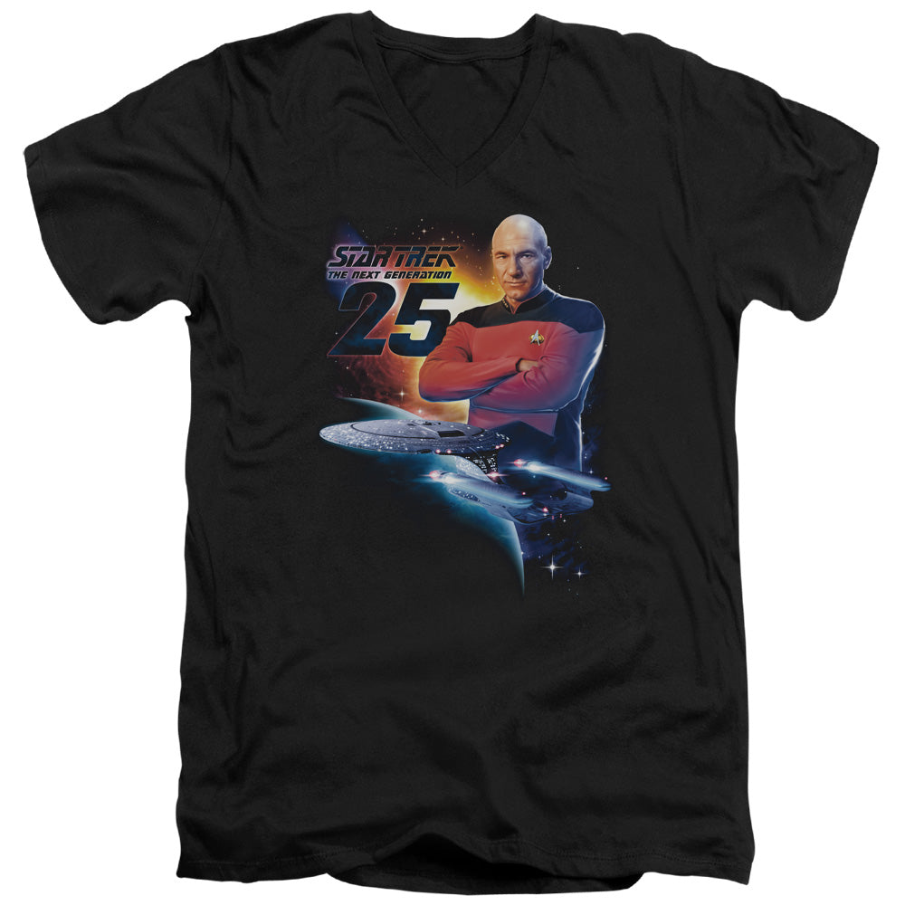 Star Trek - Tng 25 - Short Sleeve Adult V-neck - Black T-shirt