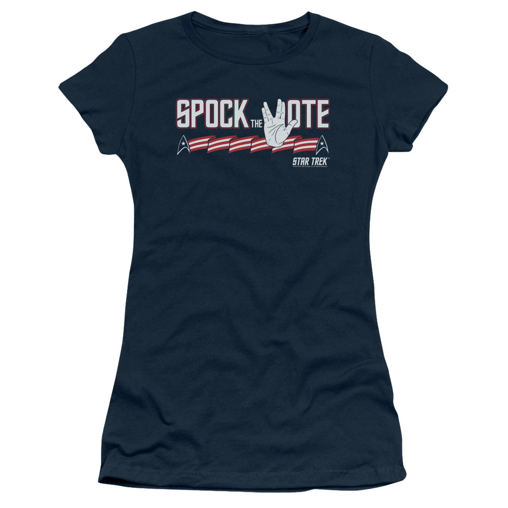 Star Trek - Spock The Vote - Short Sleeve Junior Sheer - Navy T-shirt