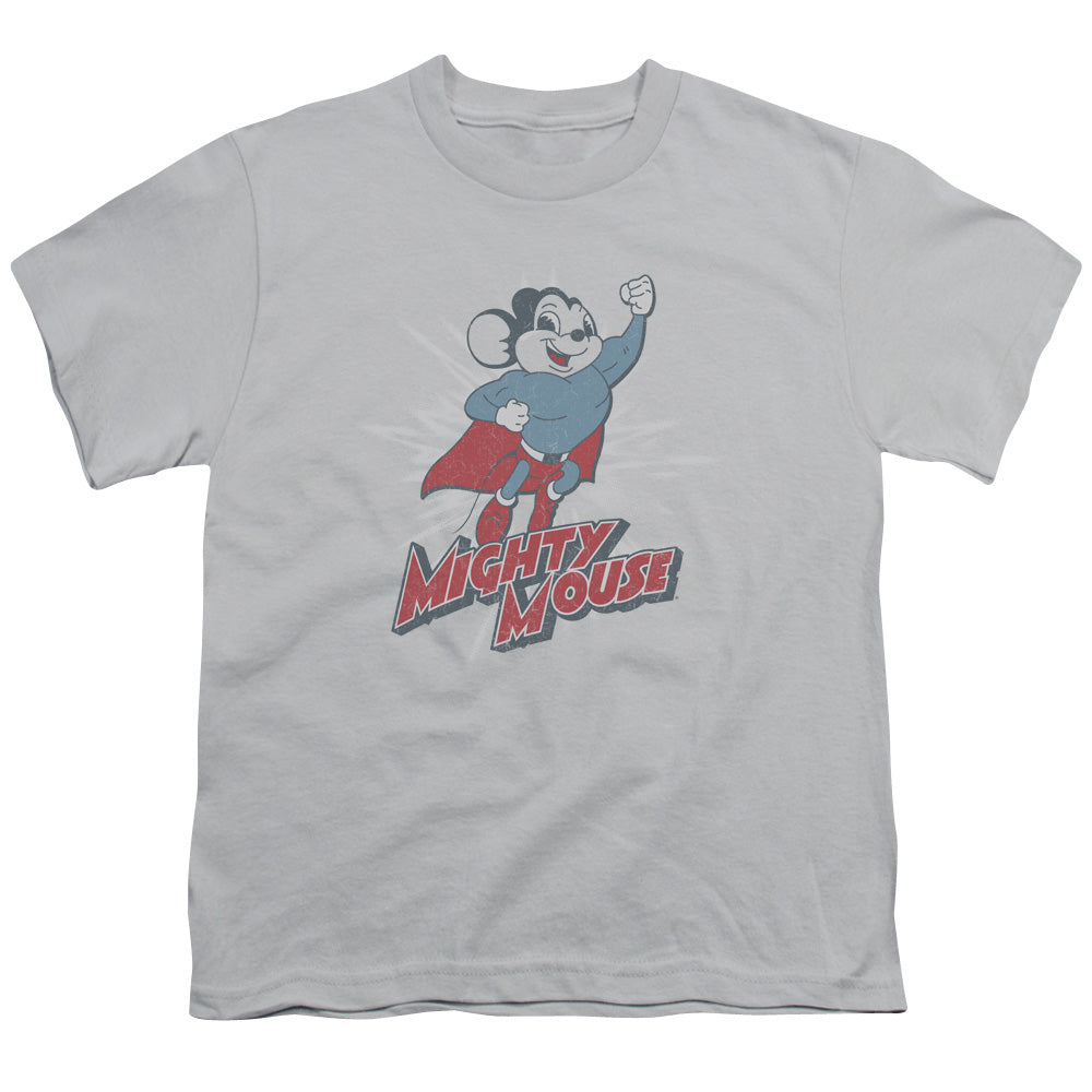Mighty Mouse - Mighty Blast Off - Short Sleeve Youth 18/1 - Silver T-shirt