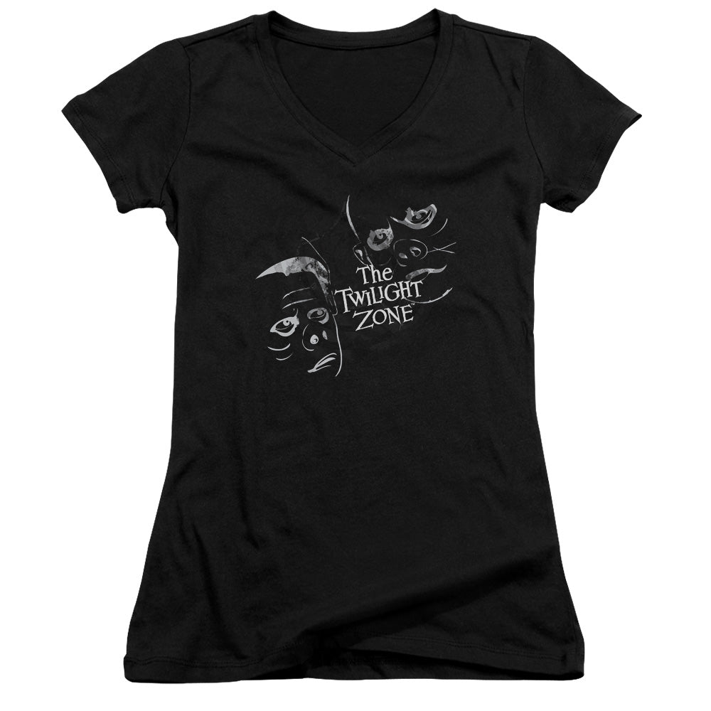 Twilight Zone Strange Faces - Junior V-neck - Black