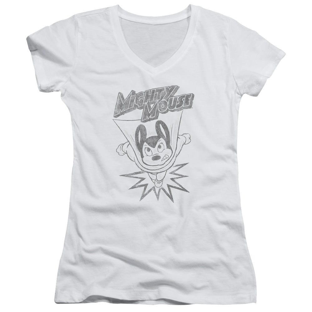 Mighty Mouse - Bursting Out - Junior V-neck - White