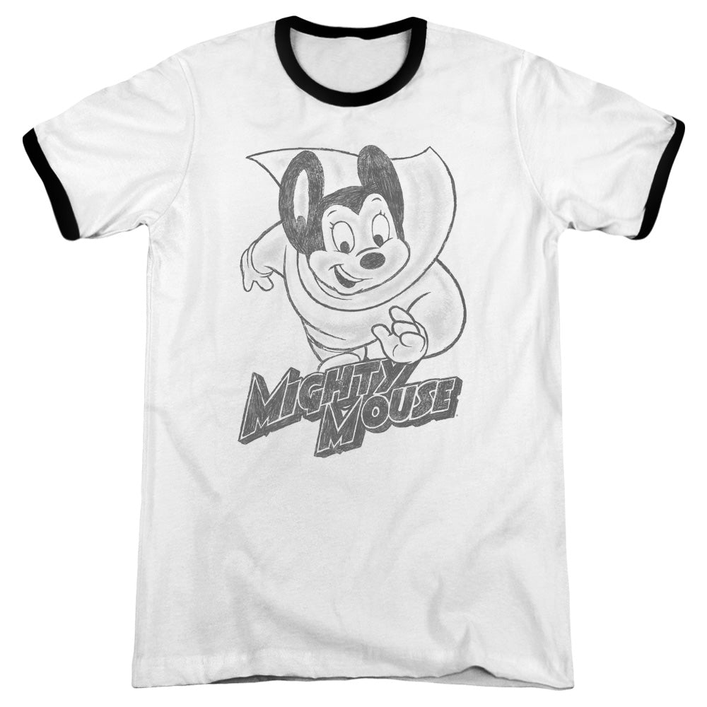 Mighty Mouse - Mighty Sketch - Adult Ringer - White/black