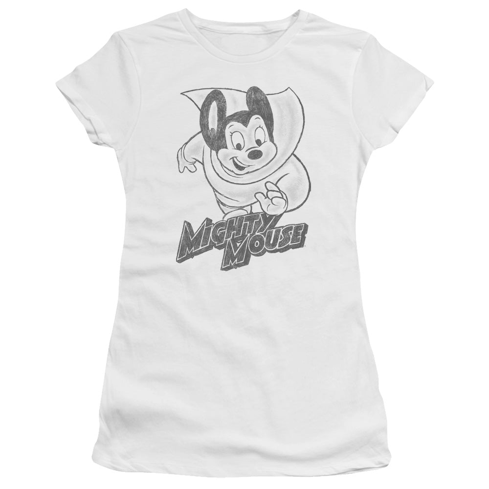 Mighty Mouse - Mighty Sketch - Short Sleeve Junior Sheer - White T-shirt