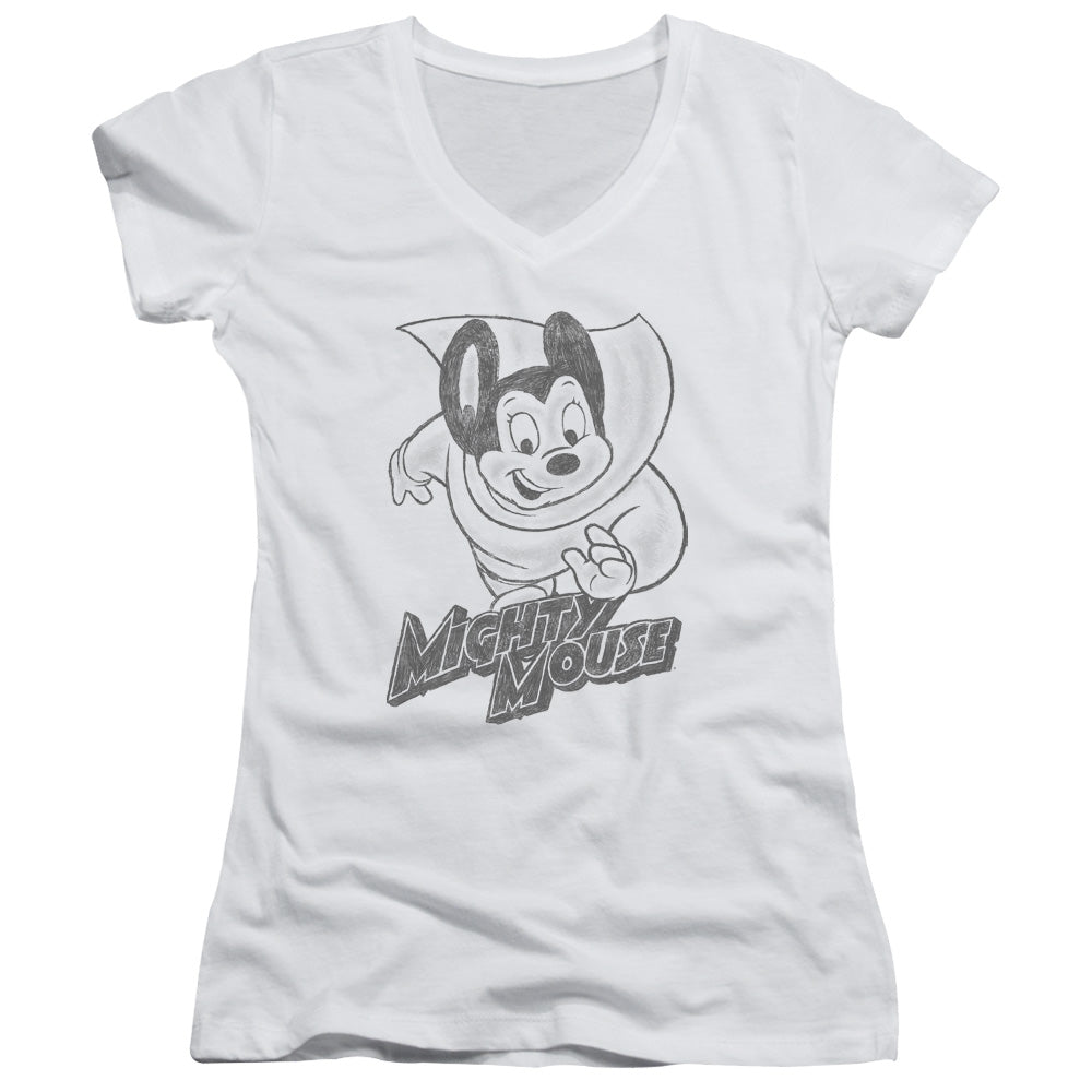 Mighty Mouse - Mighty Sketch - Junior V-neck - White