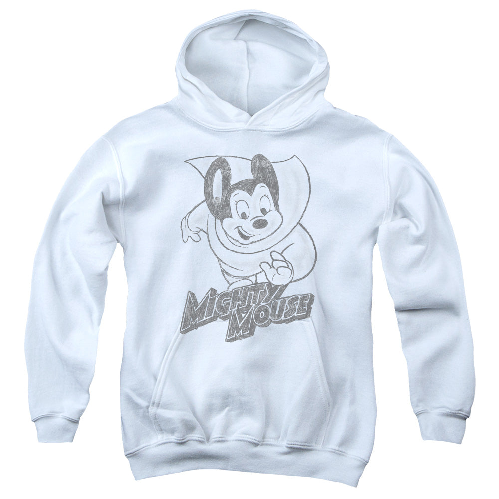Mighty Mouse - Mighty Sketch - Youth Pull-over Hoodie - White