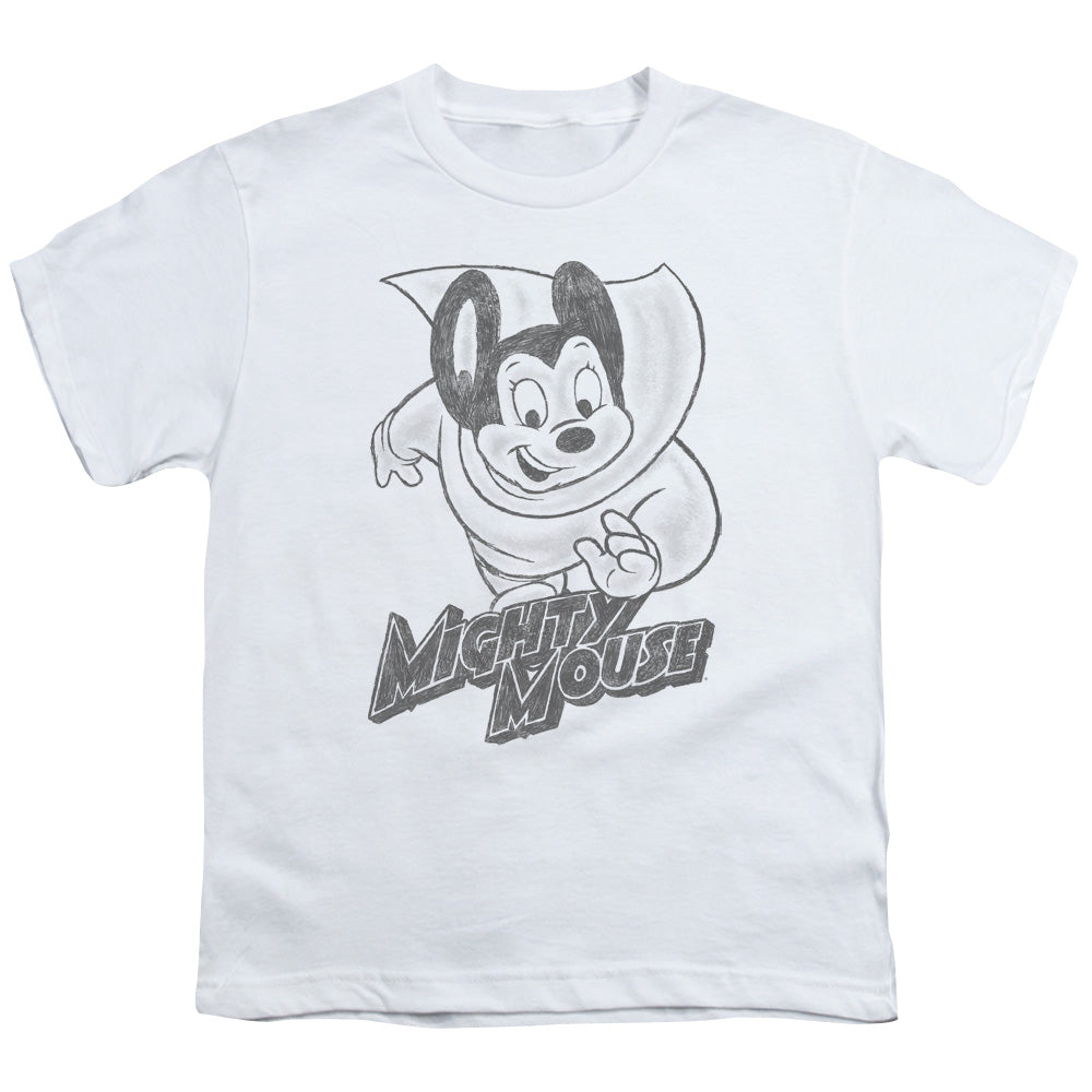 Mighty Mouse - Mighty Sketch - Short Sleeve Youth 18/1 - White T-shirt