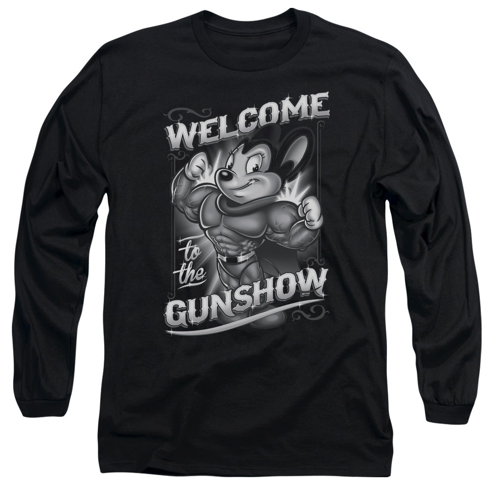 Mighty Mouse - Mighty Gunshow - Long Sleeve Adult 18/1 - Black T-shirt