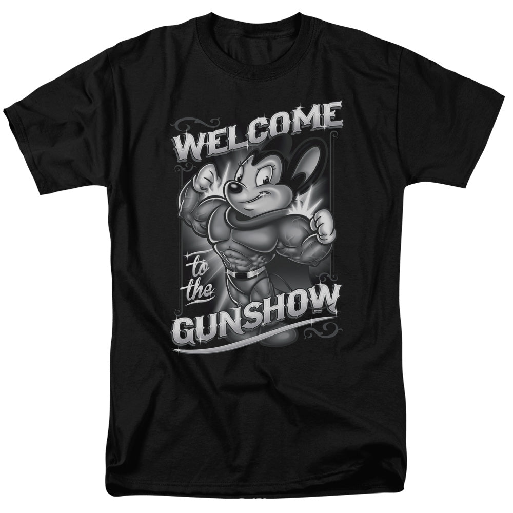 Mighty Mouse - Mighty Gunshow - Short Sleeve Adult 18/1 - Black T-shirt