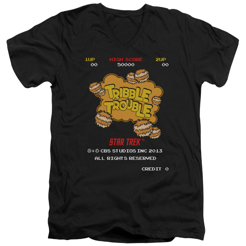 Star Trek - Tribble Trouble - Short Sleeve Adult V-neck - Black T-shirt