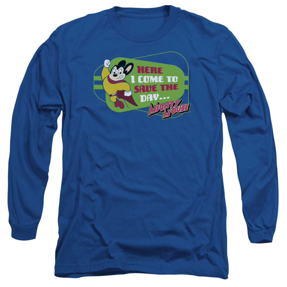Mighty Mouse - Here I Come - Long Sleeve Adult 18/1 - Royal Blue T-shirt