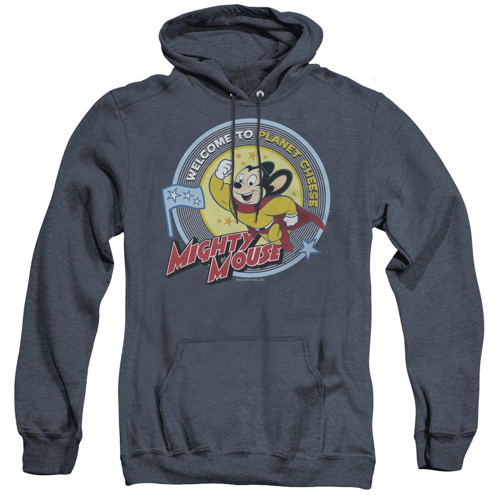 Mighty Mouse - Planet Cheese - Adult Heather Hoodie - Navy
