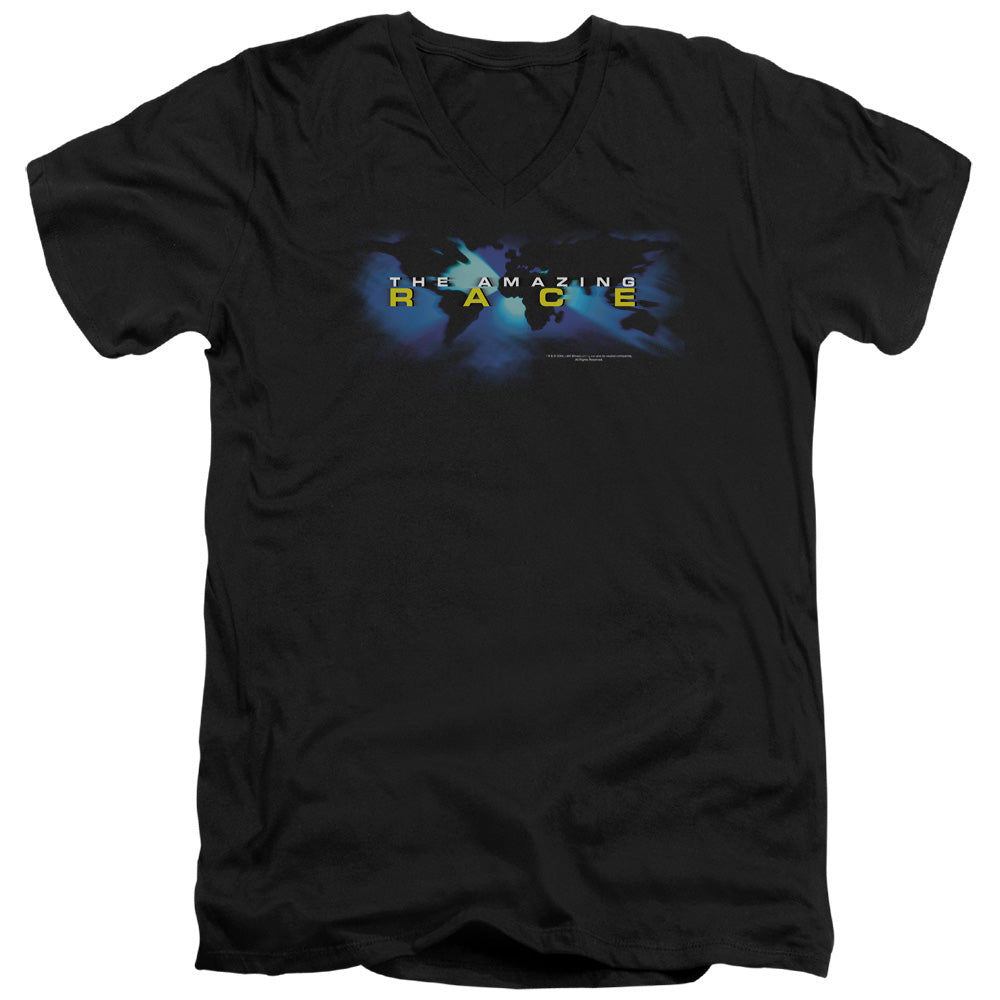 Amazing Race - Faded Globe - Short Sleeve Adult V-neck - Black T-shirt