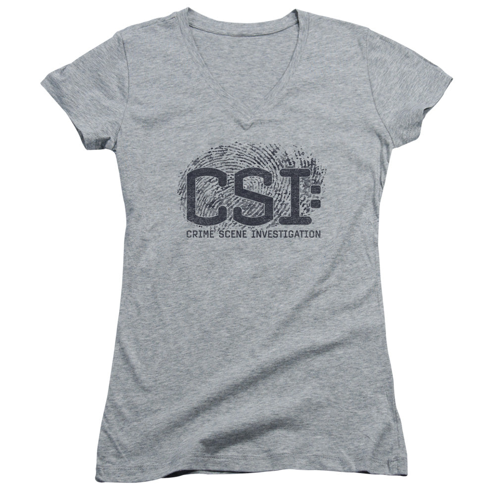 Csi - Distressed Logo - Junior V-neck - Athletic Heather