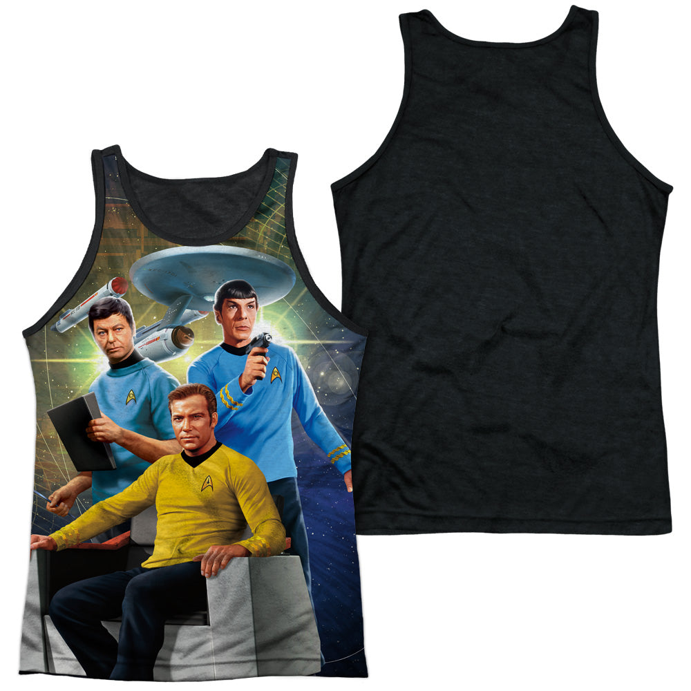 Star Trek - Kirk Spock Mccoy - Adult Poly Tank Top Black Back - White