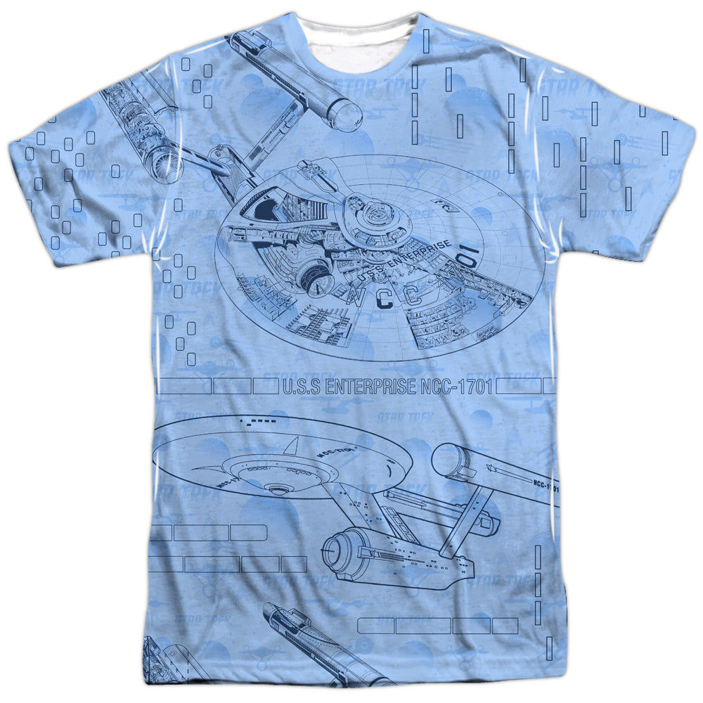 Star Trek - Blue Print - Short Sleeve Adult 100% Poly Crew - White T-shirt