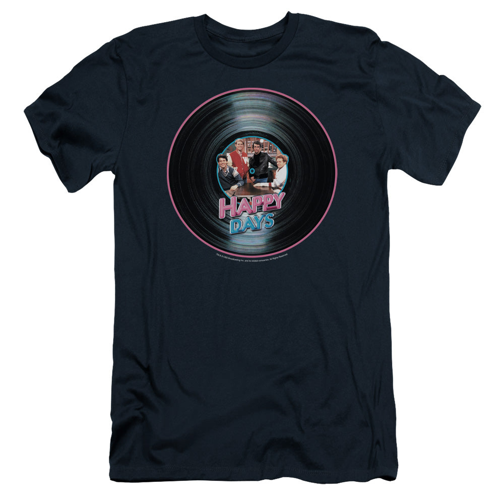 Happy Days - On The Record - Short Sleeve Adult 30/1 - Navy T-shirt