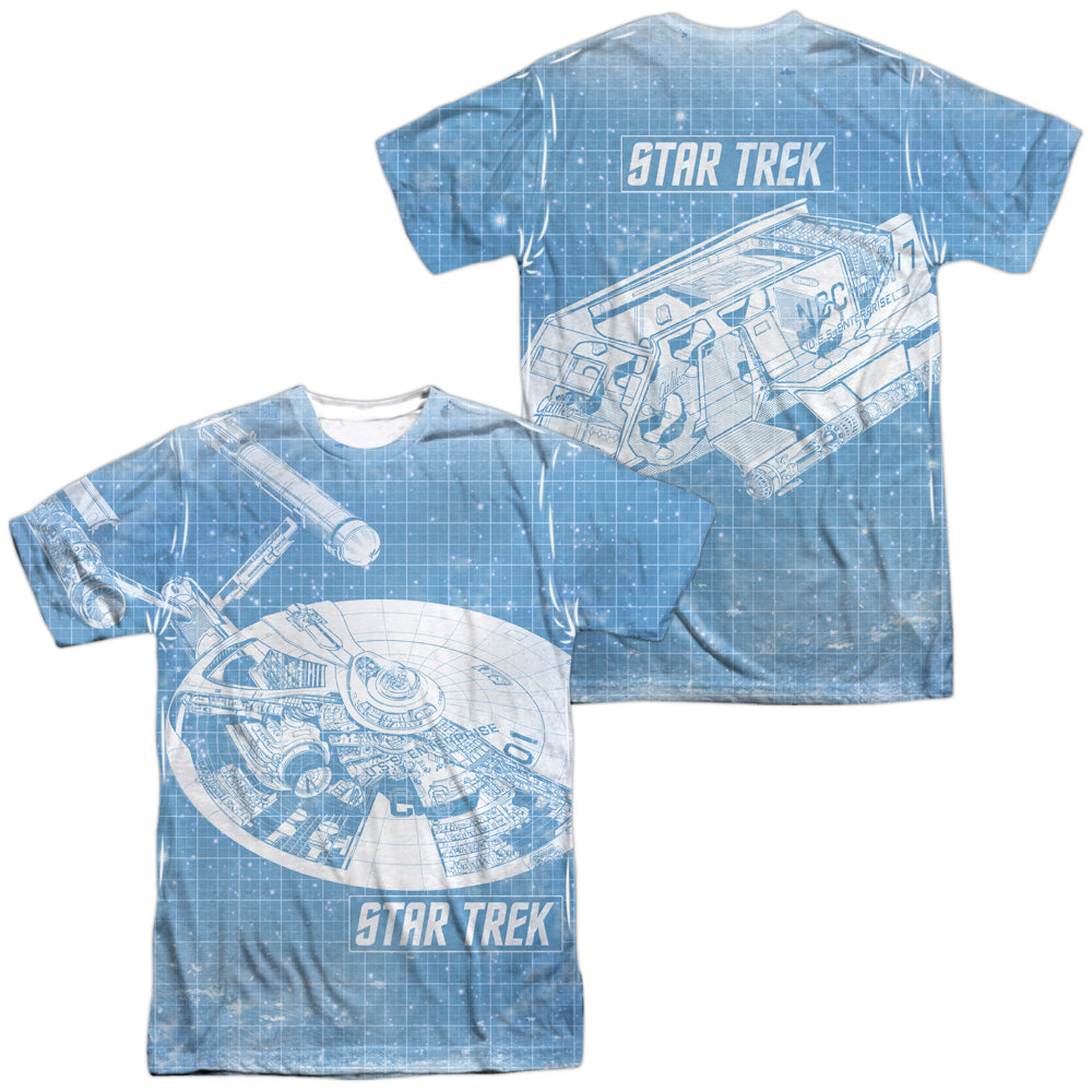 Star Trek - Ships Blueprint (Front/back Print) - Short Sleeve Adult Poly Crew - White T-shirt
