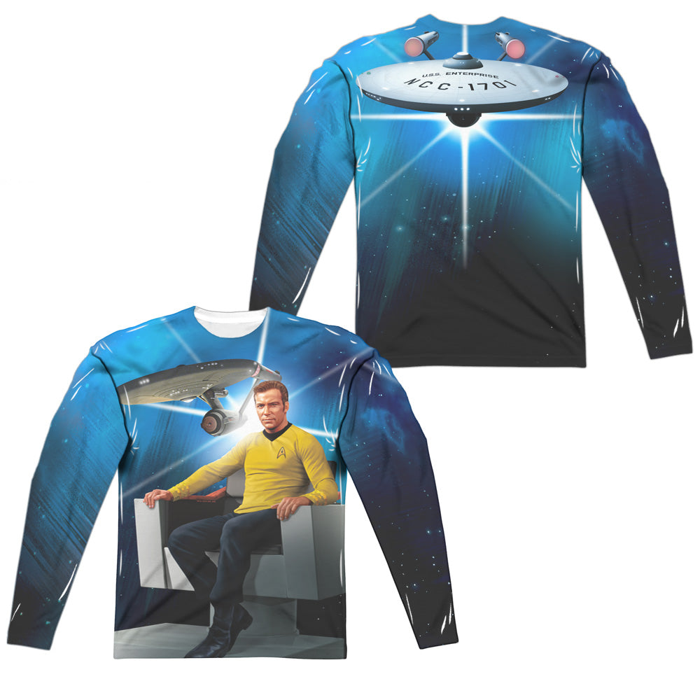 Star Trek - Kirks Ship (Front/back Print) - Long Sleeve Adult Poly Crew - White T-shirt