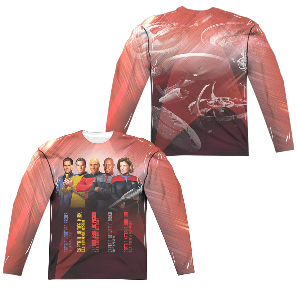 Star Trek - Captains (Front/back Print) - Long Sleeve Adult Poly Crew - White T-shirt
