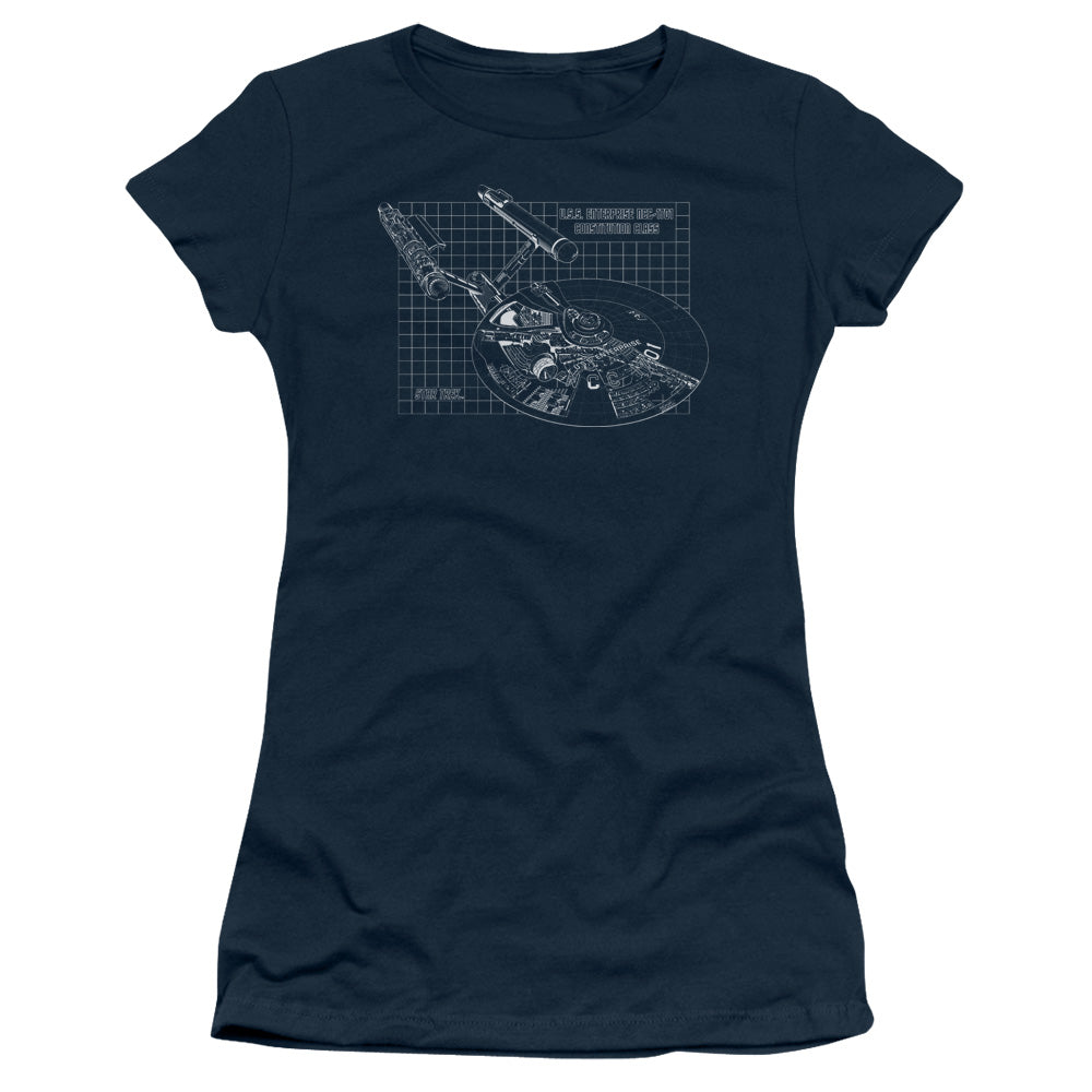 Star Trek - Enterprise Prints - Short Sleeve Junior Sheer - Navy T-shirt