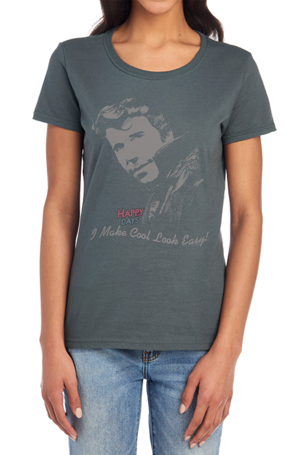 Happy Days - Cool Fonz - Short Sleeve Womens Tee - Charcoal T-shirt