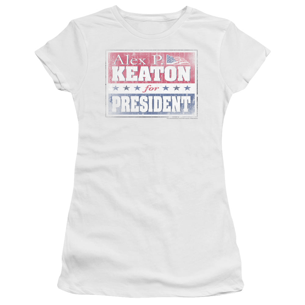 Family Ties - Alex For President - Short Sleeve Junior Sheer - White T-shirt