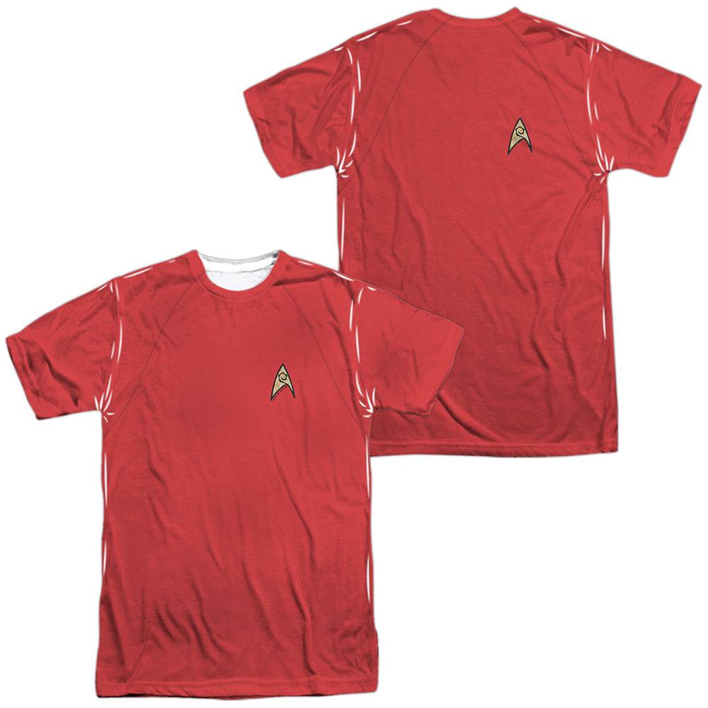 Star Trek - Tos Red Shirt (Front/back Print) - Short Sleeve Adult Poly Crew - White T-shirt