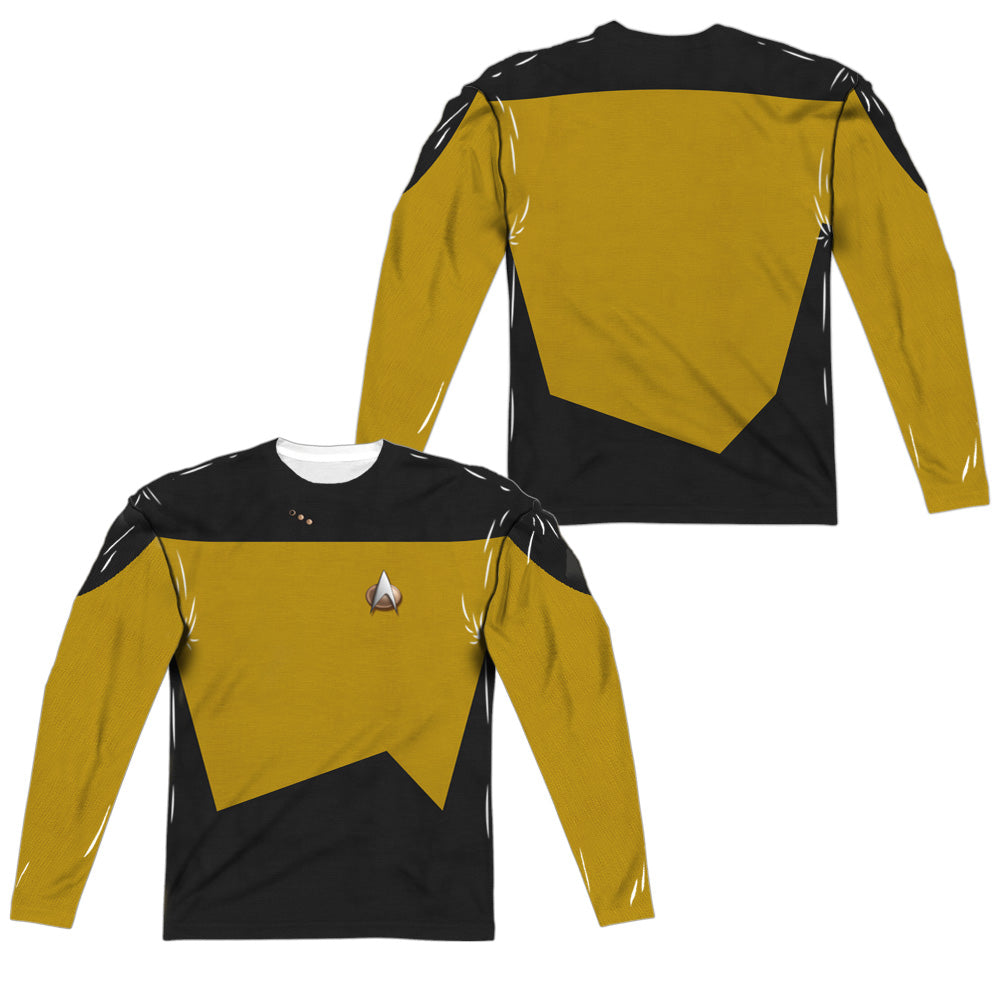 Star Trek - Tng Engineering Uniform (Front/back Print) - Long Sleeve Adult Poly Crew - White T-shirt