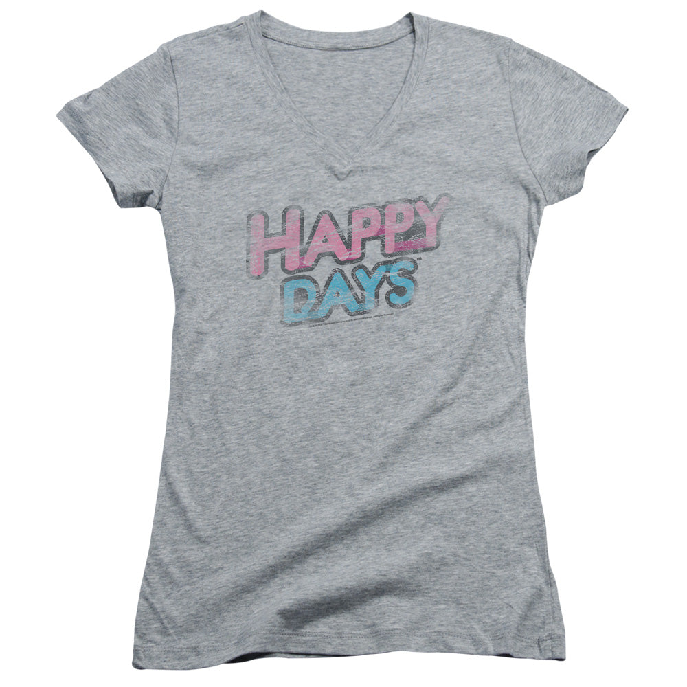 Happy Days - Distressed - Junior V-neck - Athletic Heather