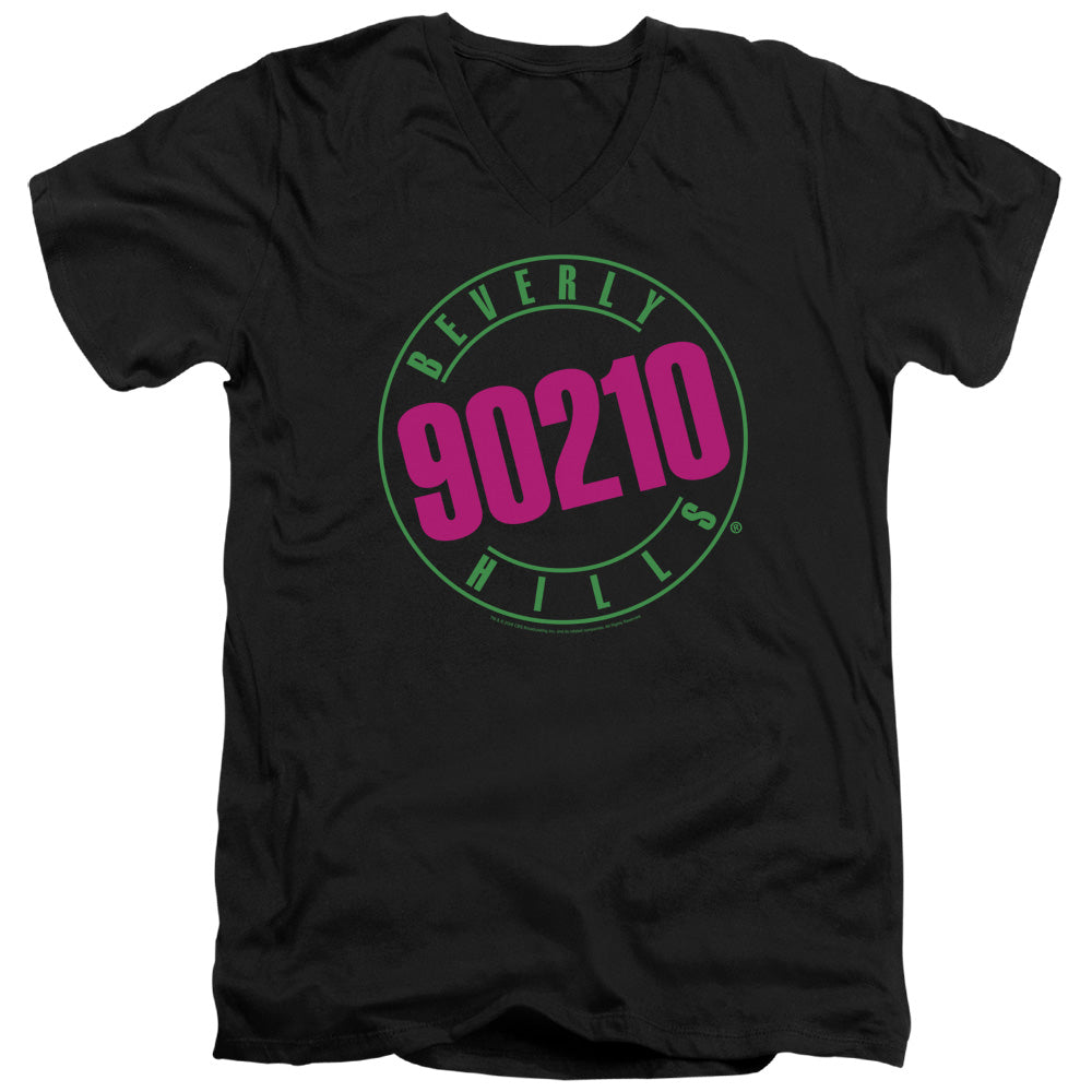 90210 - Neon - Short Sleeve Adult V-neck - Black T-shirt