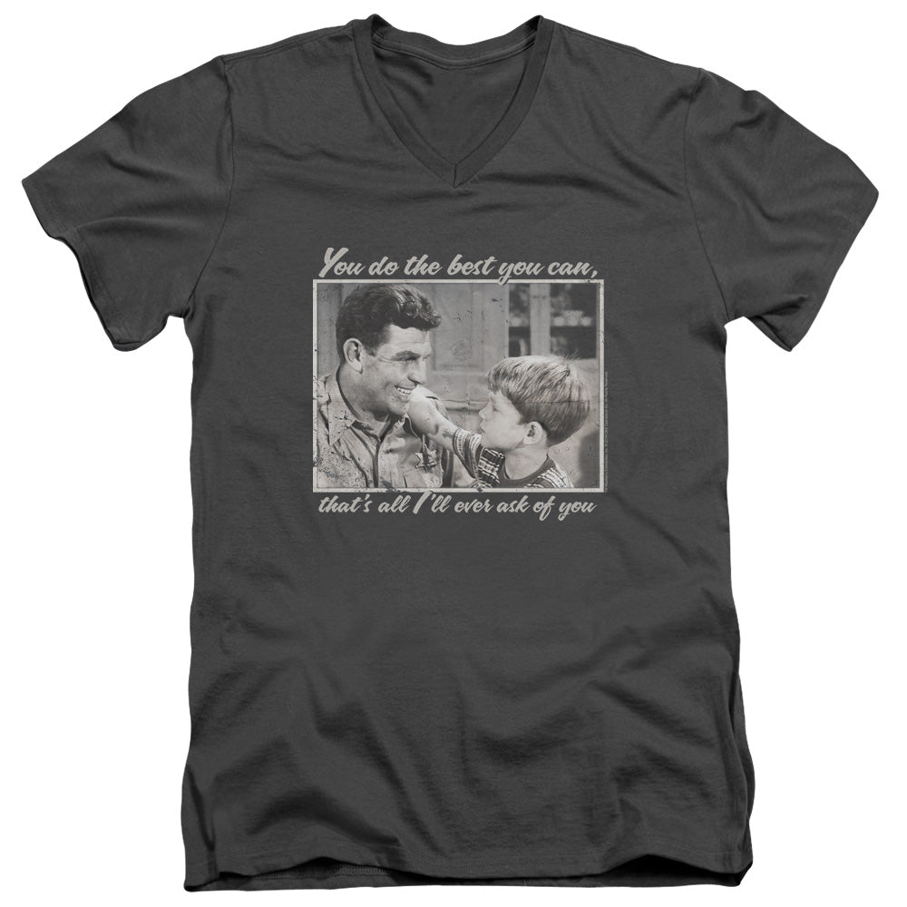 Andy Griffith - Wise Words - Short Sleeve Adult V-neck 30/1 - Charcoal T-shirt