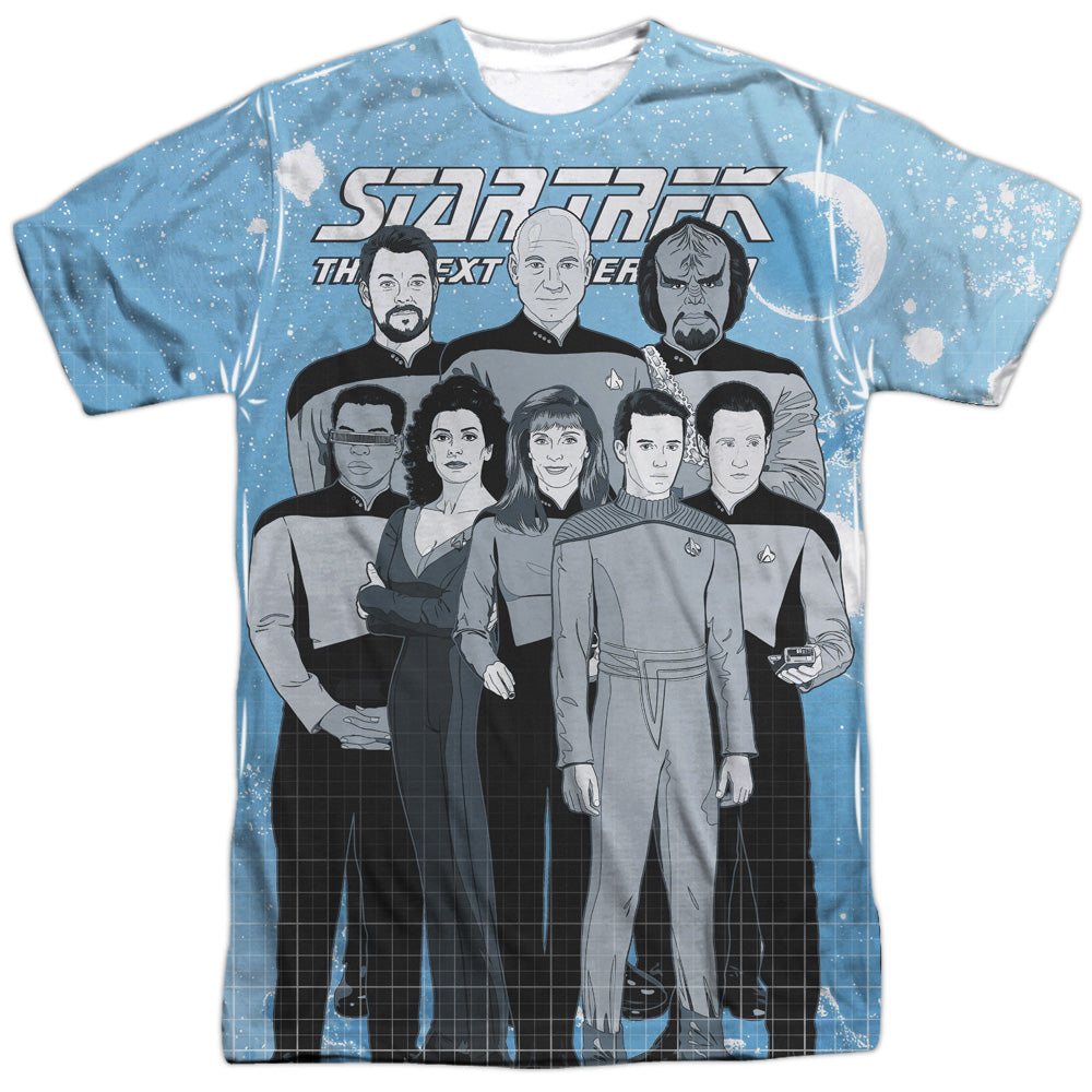 Star Trek - Tng Comic Cast - Short Sleeve Adult Poly Crew - White T-shirt
