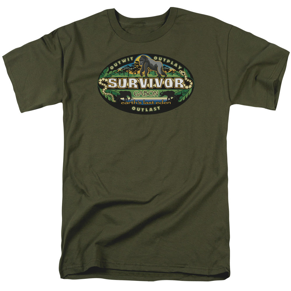 Survivor - Gabon Logo - Short Sleeve Adult 18/1 - Military Green T-shirt