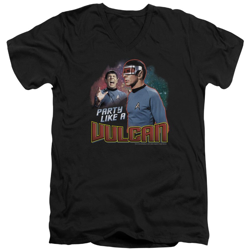 Star Trek - Party Like A Vulcan - Short Sleeve Adult V-neck - Black T-shirt