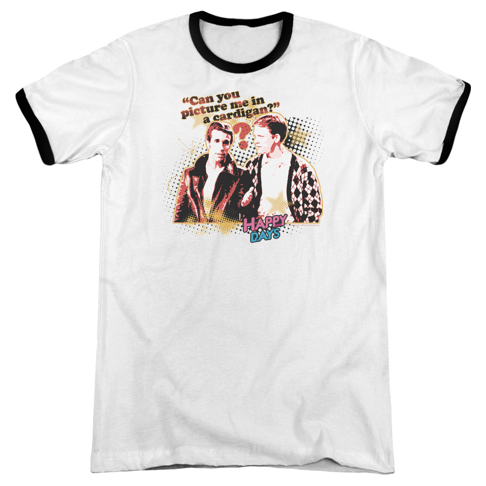 Happy Days - No Cardigans - Adult Ringer - White/black
