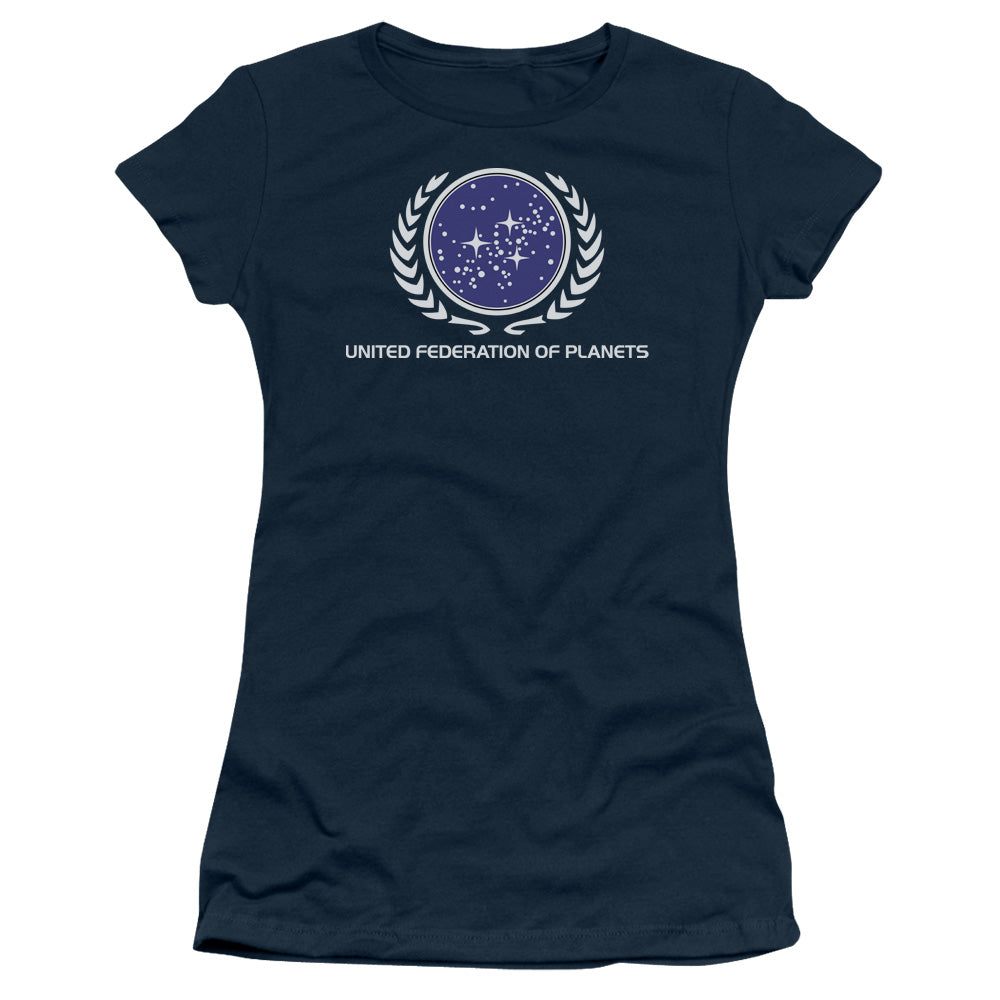Star Trek - United Federation Logo - Short Sleeve Junior Sheer - Navy T-shirt