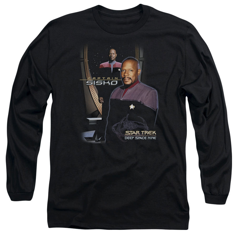 Star Trek - Captain Sisko - Long Sleeve Adult 18/1 - Black T-shirt