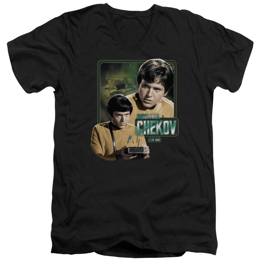 Star Trek - Ensign Chekov - Short Sleeve Adult V-neck - Black T-shirt