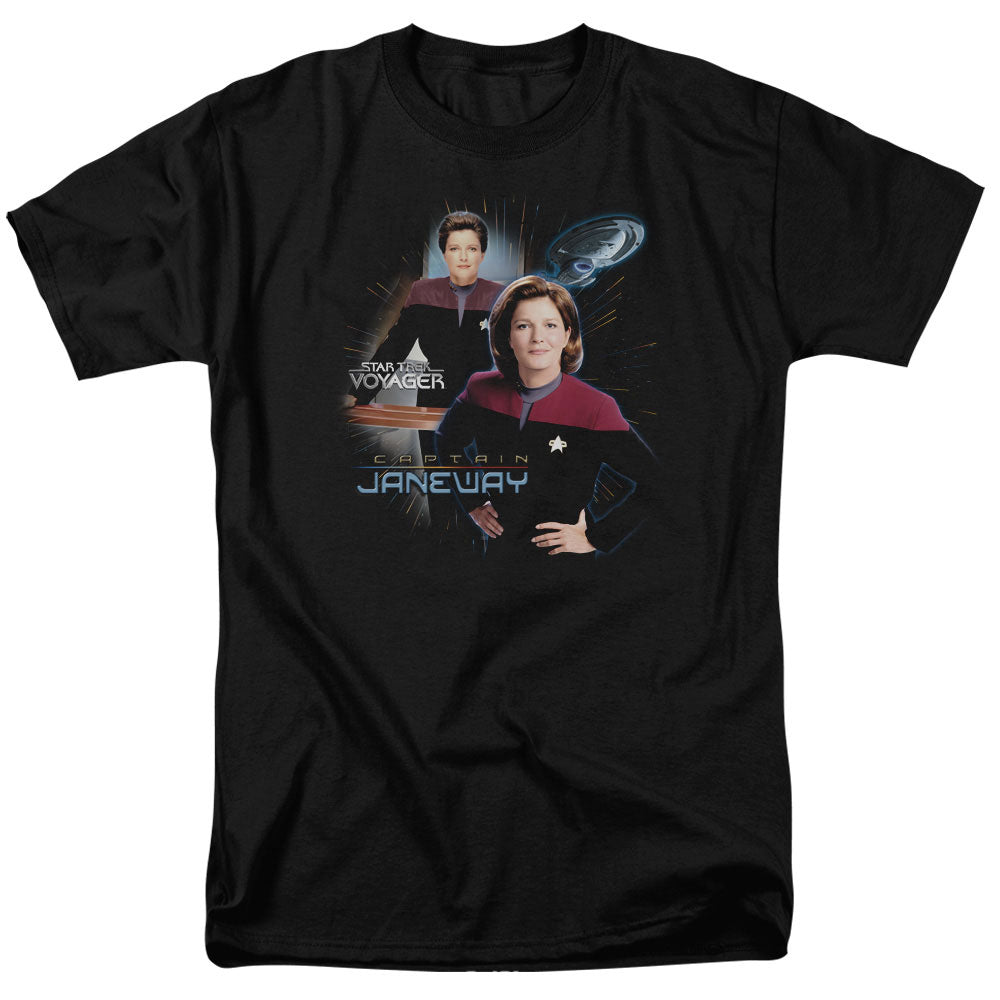 Star Trek - Captain Janeway - Short Sleeve Adult 18/1 - Black T-shirt