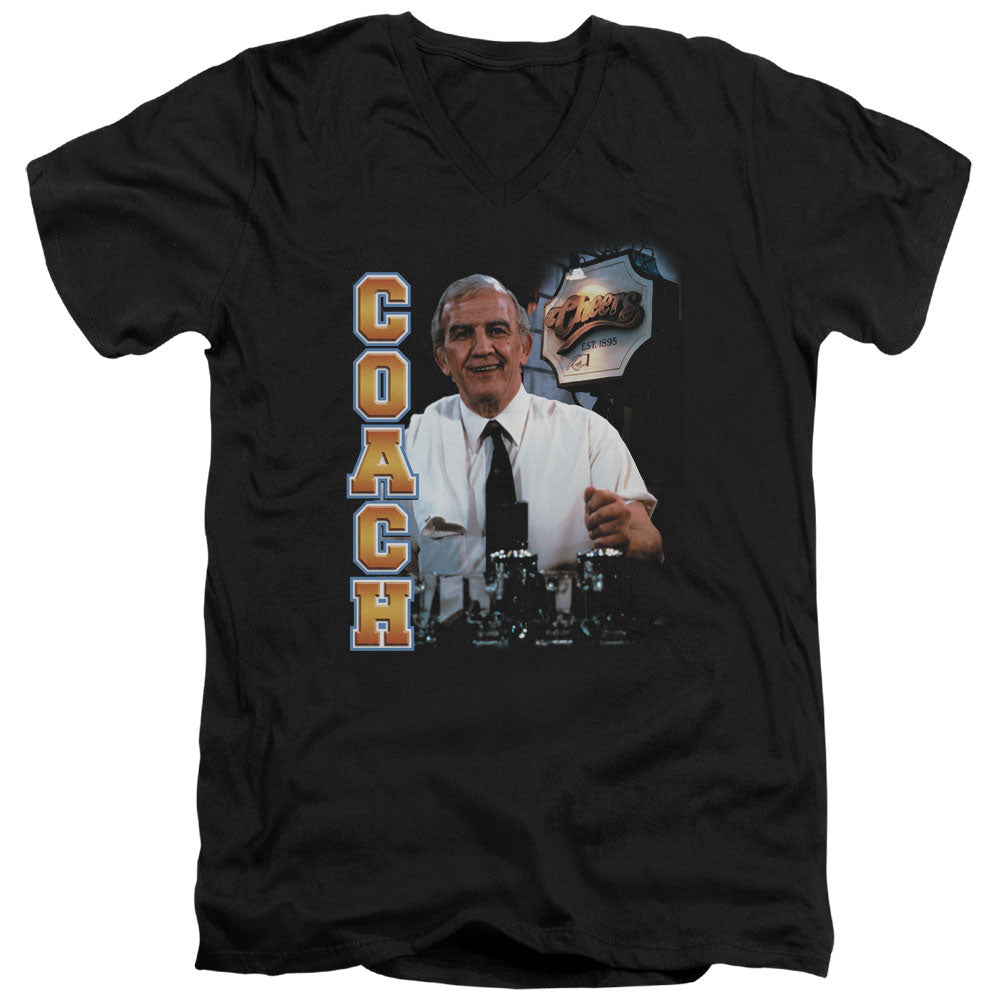 Cheers - Coach - Short Sleeve Adult V-neck - Black T-shirt